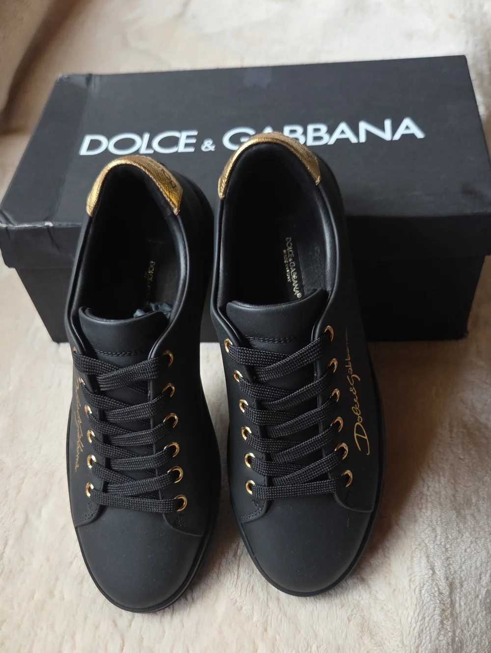 Dolce & Gabbana Black Sneakers with Gold Accents